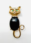 1980's Boston Museum of Fine Arts Jelly Belly Black Glass Gold Tone Cat Brooch, 2.25"
