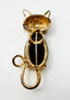 1980's Boston Museum of Fine Arts Jelly Belly Black Glass Gold Tone Cat Brooch, 2.25"