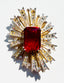 1980's Larges Kenneth Jay Lane Ruby Red and Clear Rhinestone Stardust Brooch, 3"