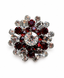 1950's Ruby Red and Clear Rhinestone Cluster Silver Metal Brooch