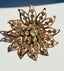 1950's Hollywood Glam Floral Rhinestone Starburst Gold Metal Brooch