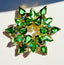 1960's Bold Mod Floral Green Rhinestone Gold Brooch