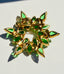 1960's Bold Mod Floral Green Rhinestone Gold Brooch