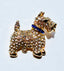 1990's Rhinestone Gold Dog Brooch with Blue Collar