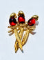 1970's Three Birds Cranberry Lucite Cabochon Rhinestone Gold Tone Brooch
