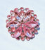 1960's Kennedy Era Pink Rhinestone Floral Round Brooch