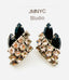 1950s Mid Century Prong Set White & Black Rhinestone Clip Ons