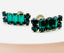 1950's Emerald Green Rhinestone Baguette Screwback Clip Earring, 1.75"