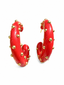 1980's KJ Lane Red Resin Pierced Hoops with Raised Gold Beads