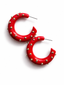 1980's KJ Lane Red Resin Pierced Hoops with Raised Gold Beads