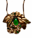 16" 1940's MCM Hammered and Repoussé Copper Necklace with Emerald and Clear Glass Rhinestones