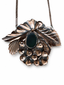 16" 1940's MCM Hammered and Repoussé Copper Necklace with Emerald and Clear Glass Rhinestones